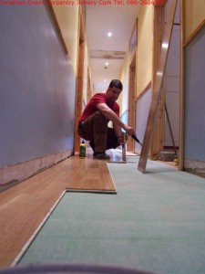 Floor Laying Cork with Jonathan Evans Carpentry Joinery Tel: 086-2604787